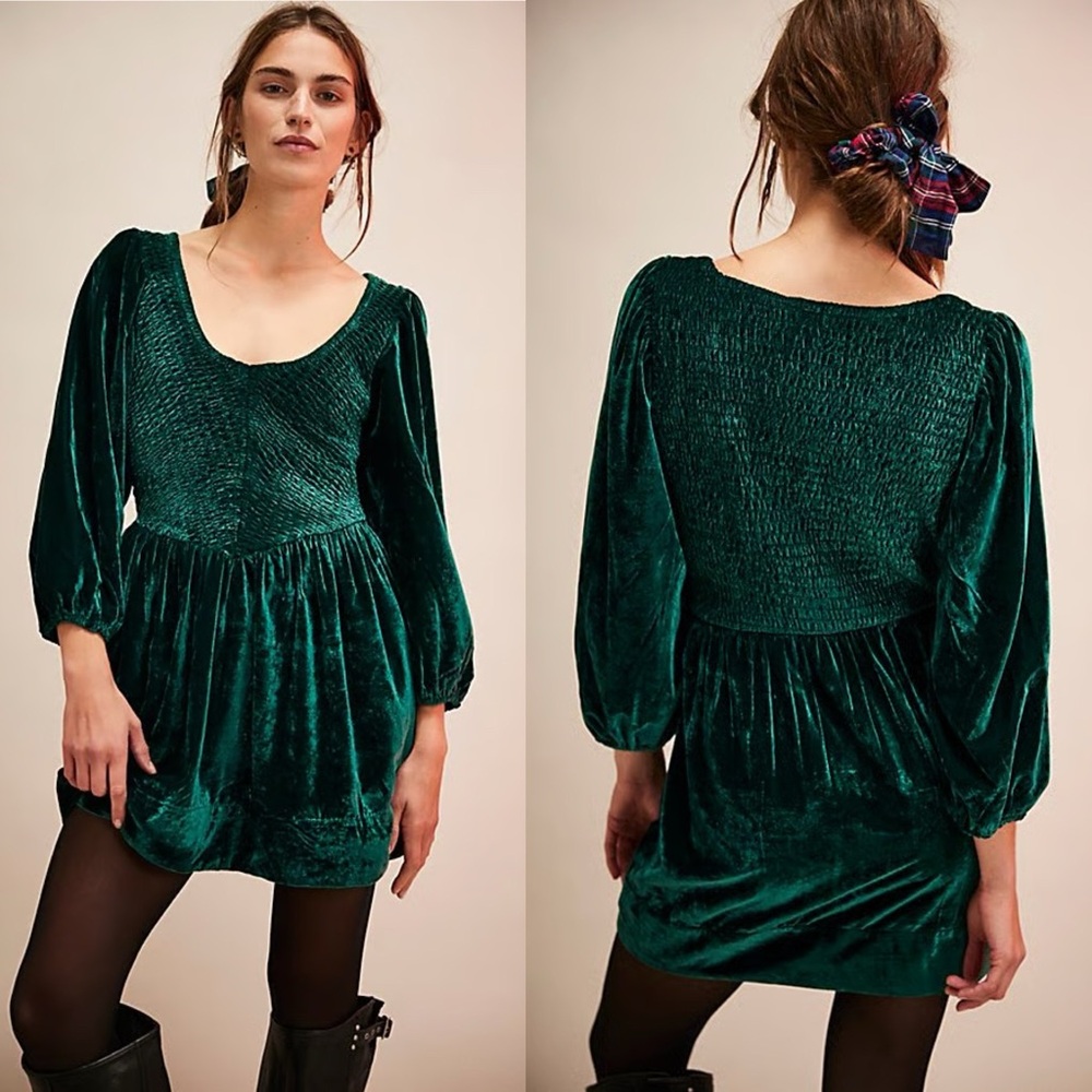 FREE PEOPLE Farrier Velvet Smocked Mini Dress NEW